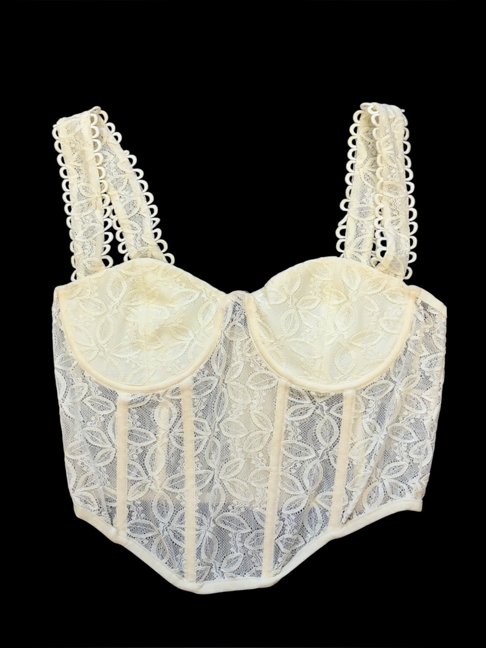 NWT Illa Illa Ren Faire Cream Yellow Sheer Lace Bustier Corset Crop Top Size M
